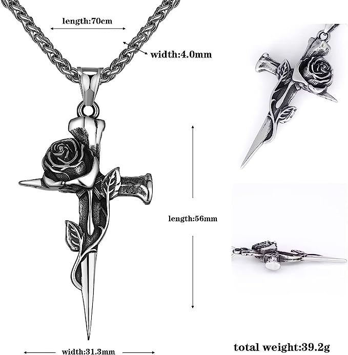 Gothic Vintage Rose Cross Titanium Steel Necklace