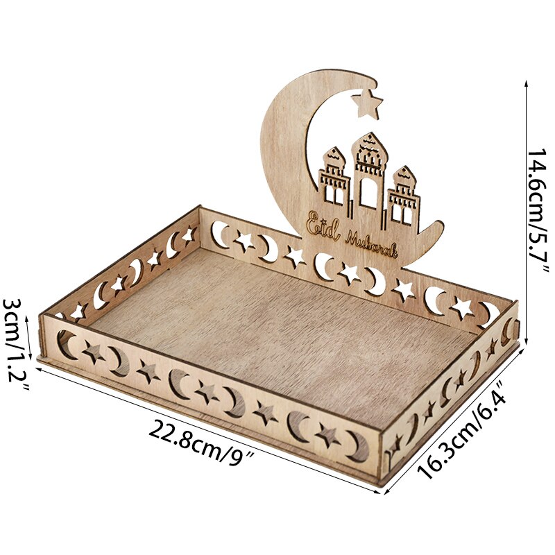 Eid Wooden Dessert Tray Ornament Candy Stander Ramadan Kareem Decor For Home Eid Islamic Muslim Party Gifts Eid Al Adha Supplies