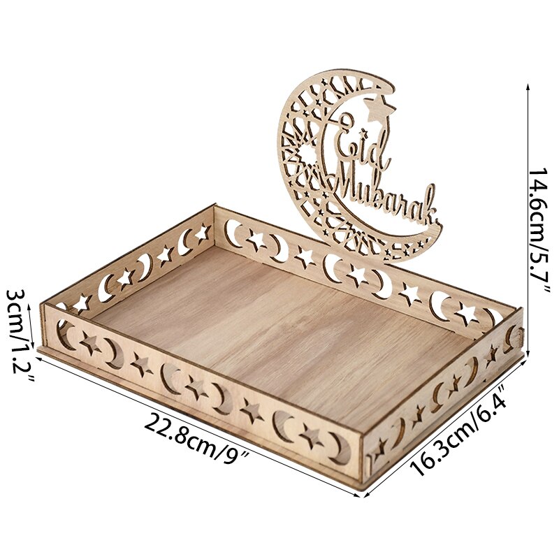 Eid Wooden Dessert Tray Ornament Candy Stander Ramadan Kareem Decor For Home Eid Islamic Muslim Party Gifts Eid Al Adha Supplies