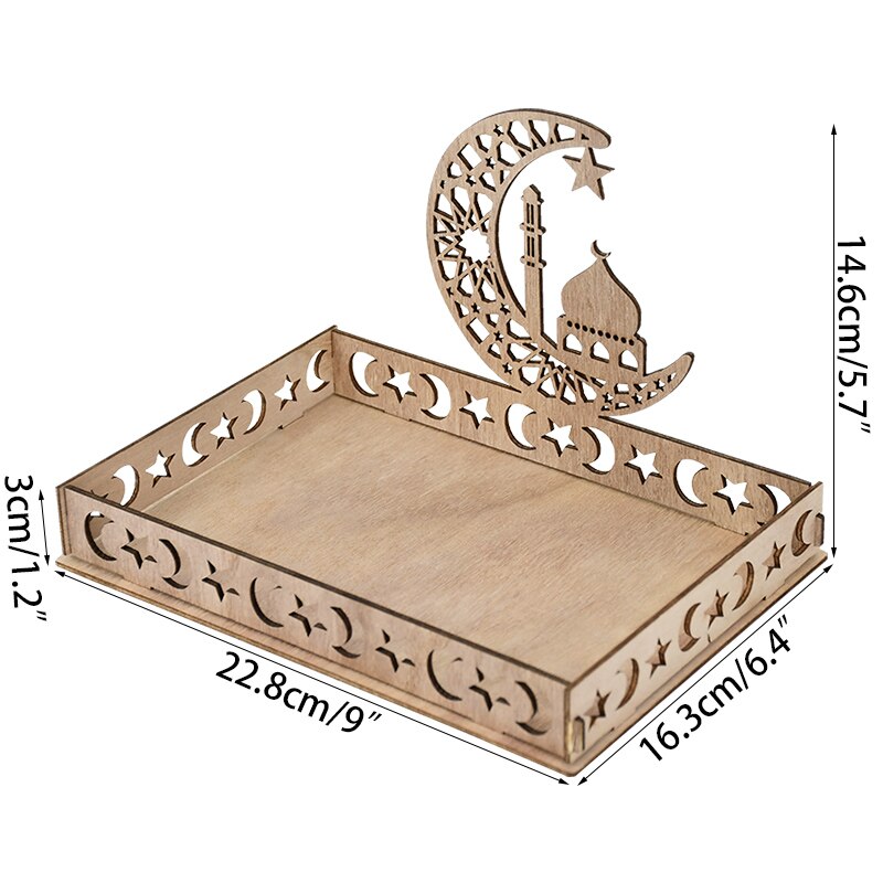 Eid Wooden Dessert Tray Ornament Candy Stander Ramadan Kareem Decor For Home Eid Islamic Muslim Party Gifts Eid Al Adha Supplies