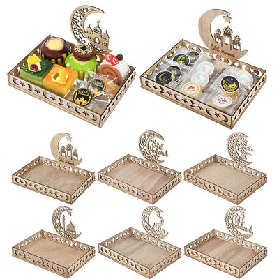 Eid Wooden Dessert Tray Ornament Candy Stander Ramadan Kareem Decor For Home Eid Islamic Muslim Party Gifts Eid Al Adha Supplies