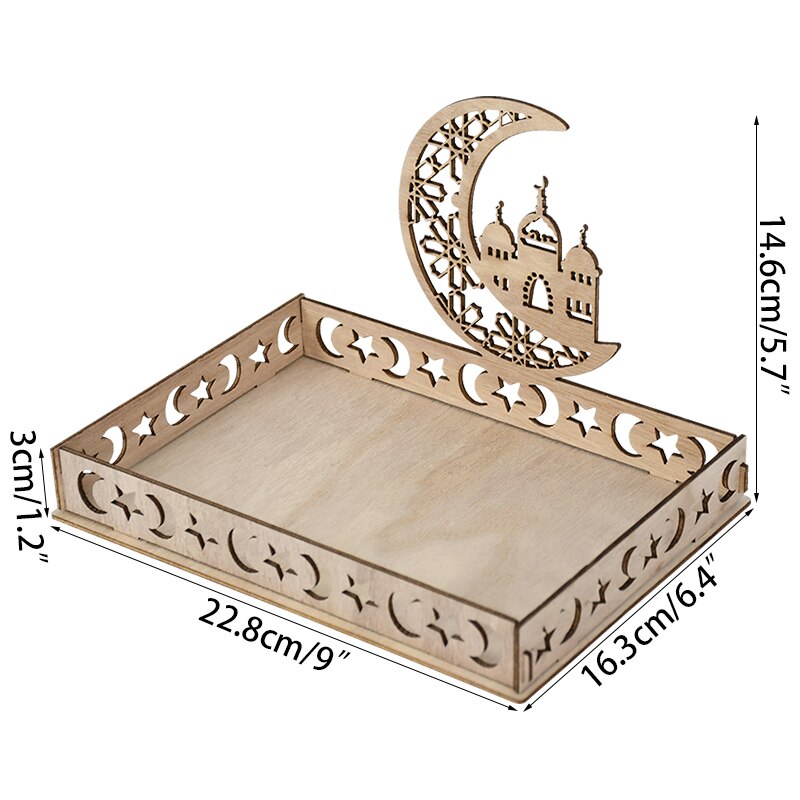 Eid Wooden Dessert Tray Ornament Candy Stander Ramadan Kareem Decor For Home Eid Islamic Muslim Party Gifts Eid Al Adha Supplies