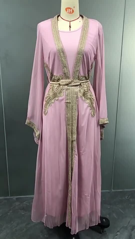 Pink Abaya Dubai Turkey Robe Sets Ramadan Muslim Women Maxi Dress Morocco Kaftan