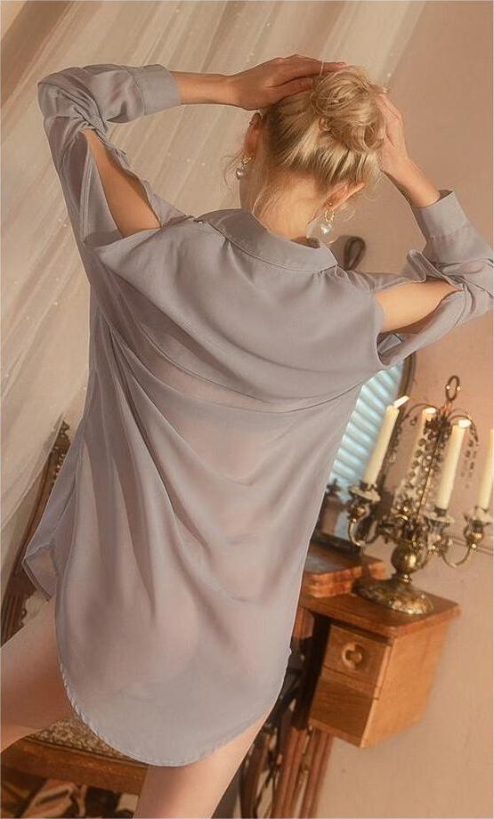 Hollow Out See Through Underwear Chiffon Sexy White Shirt