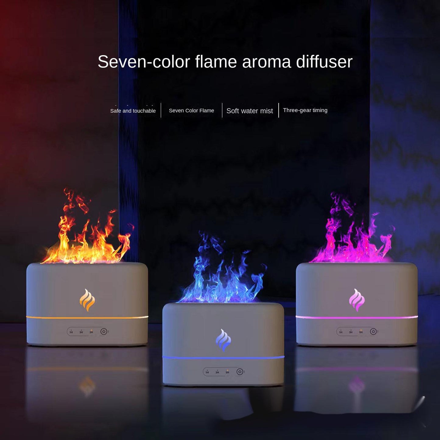 New Simulation Flame Ultrasonic Aroma Diffuser Seven-Color Gradient Creative Household Ultrasonic Aroma Diffuser Flame Humidifier