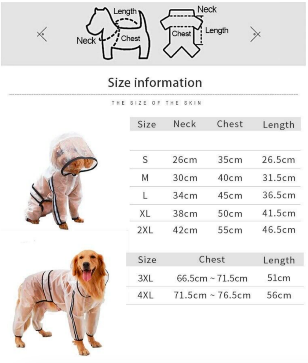 Pet Dog Raincoat Puppy Four Feet Hooded Waterproof Anti Rain Clothes Large