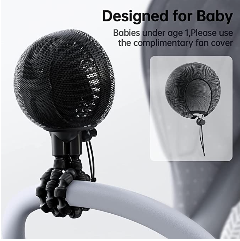 Portable Fan Battery Operated, Small Stroller Fan with Flexible Tripod Clip-on for Baby, USB Rechargeable and Handheld Cooling Fan for Travel, Car Seat, Camping, and Bedroom