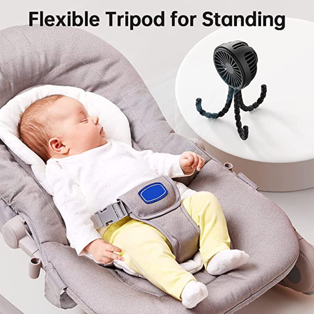 Portable Fan Battery Operated, Small Stroller Fan with Flexible Tripod Clip-on for Baby, USB Rechargeable and Handheld Cooling Fan for Travel, Car Seat, Camping, and Bedroom