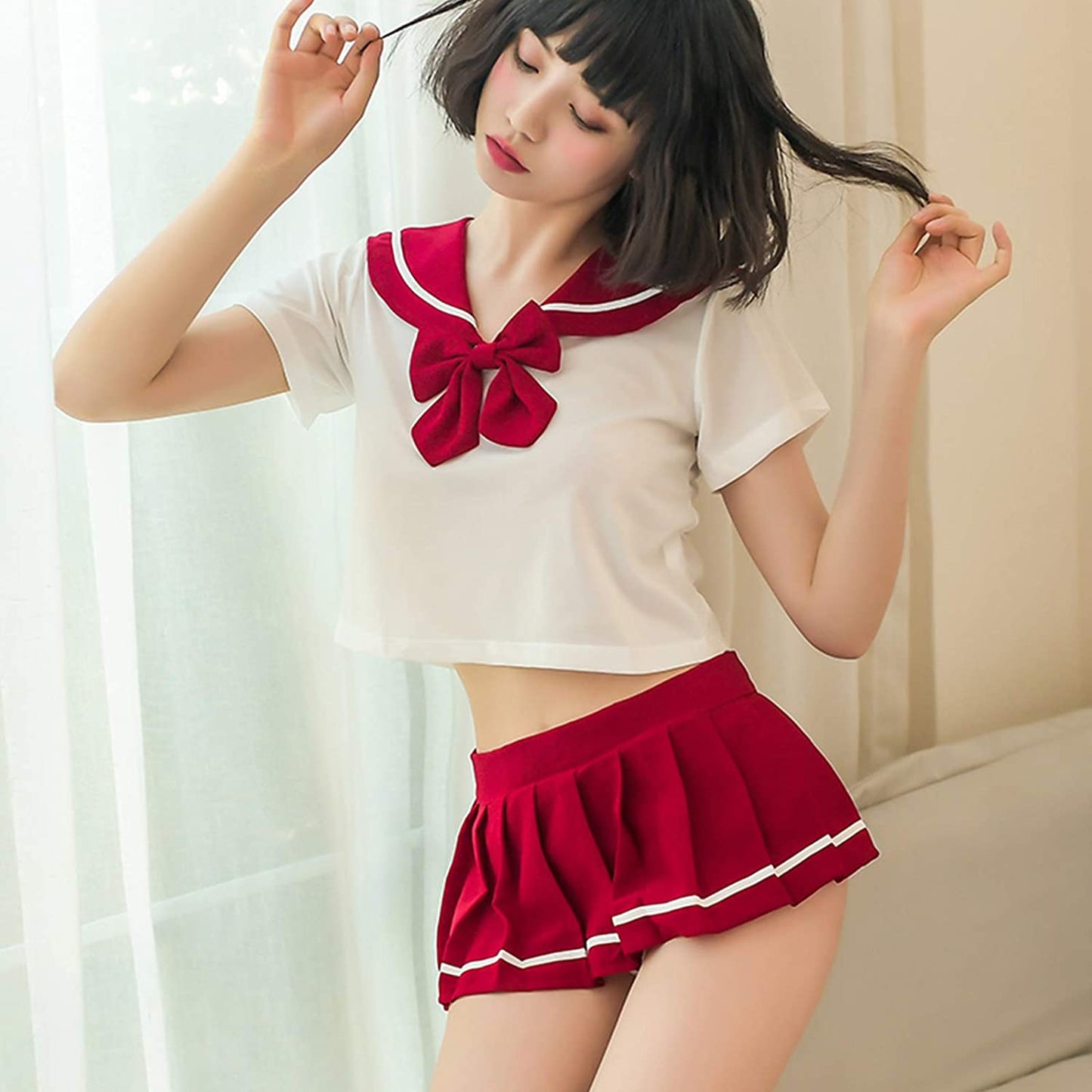 School Girl Outfit Lingerie Sexy Japanese Sailor Anime Cosplay with Pleated Skirt