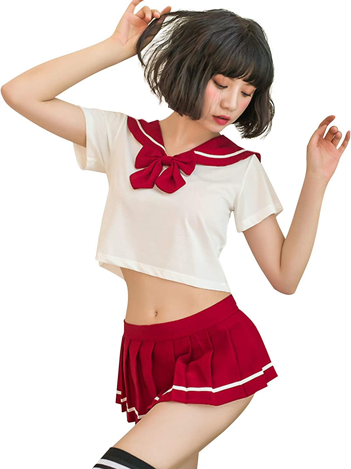 School Girl Outfit Lingerie Sexy Japanese Sailor Anime Cosplay with Pleated Skirt