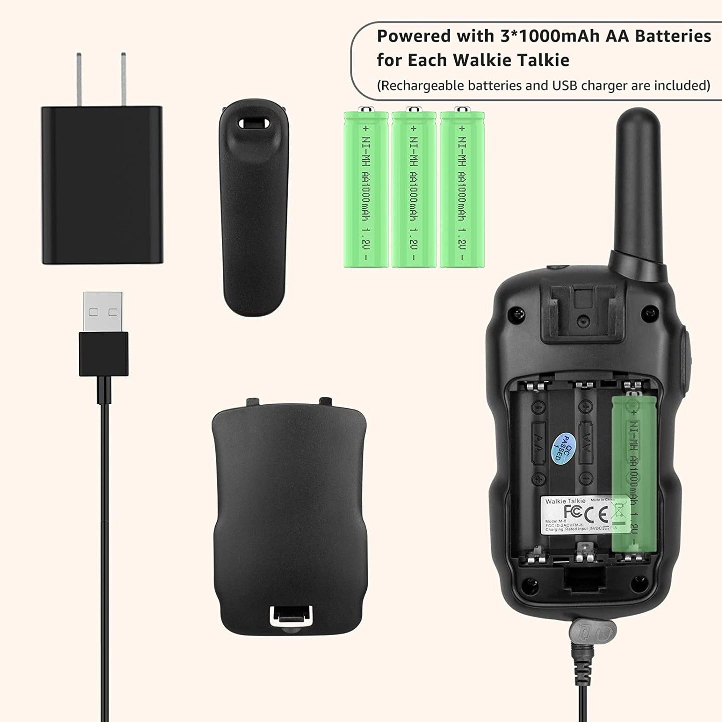 Walkie Talkies for Adults, Walky Talky for Kids 2 Pack Rechargeable Long Range with 2 USB Chargers 12000mAh Battery Flashlight Lanyards, Toys Xmas Birthday Gift Children Boys Girls Family