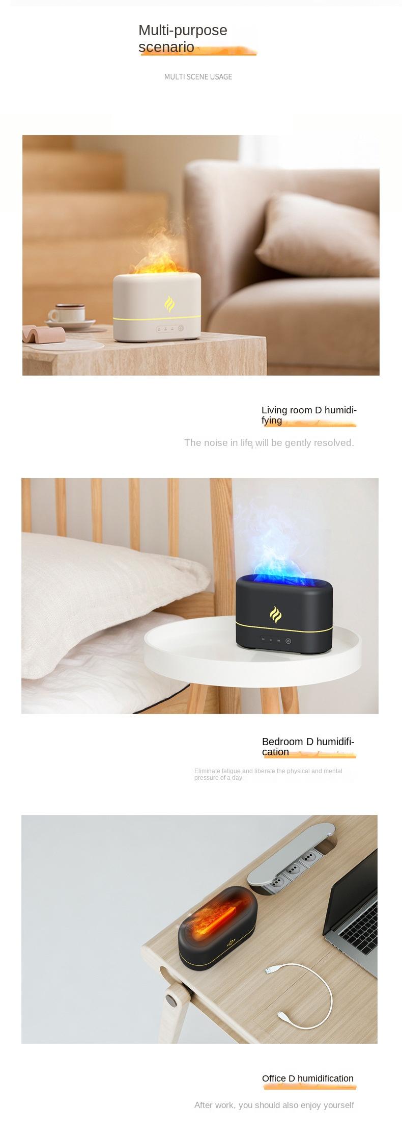 New Simulation Flame Ultrasonic Aroma Diffuser Seven-Color Gradient Creative Household Ultrasonic Aroma Diffuser Flame Humidifier