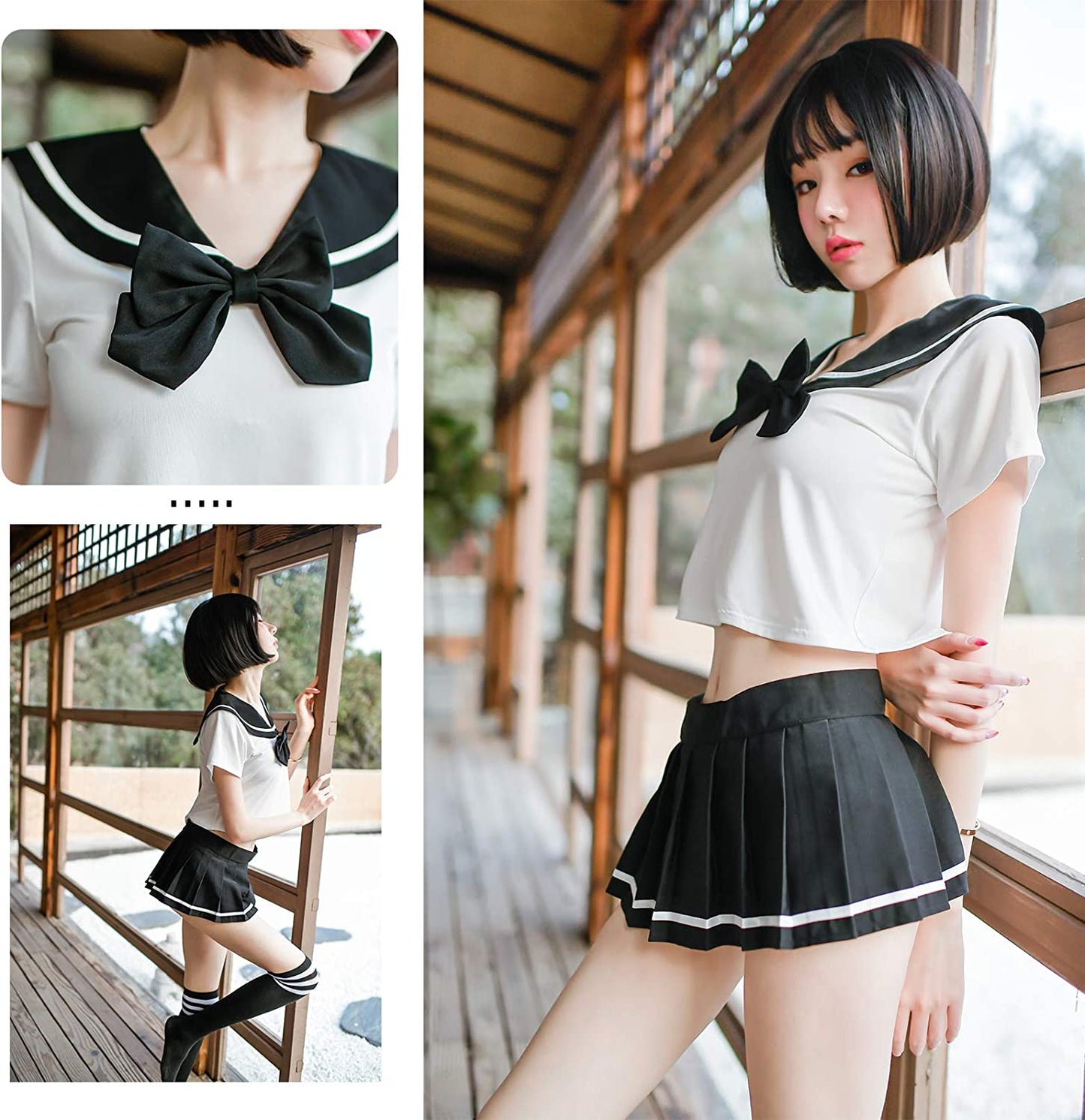 School Girl Outfit Lingerie Sexy Japanese Sailor Anime Cosplay with Pleated Skirt