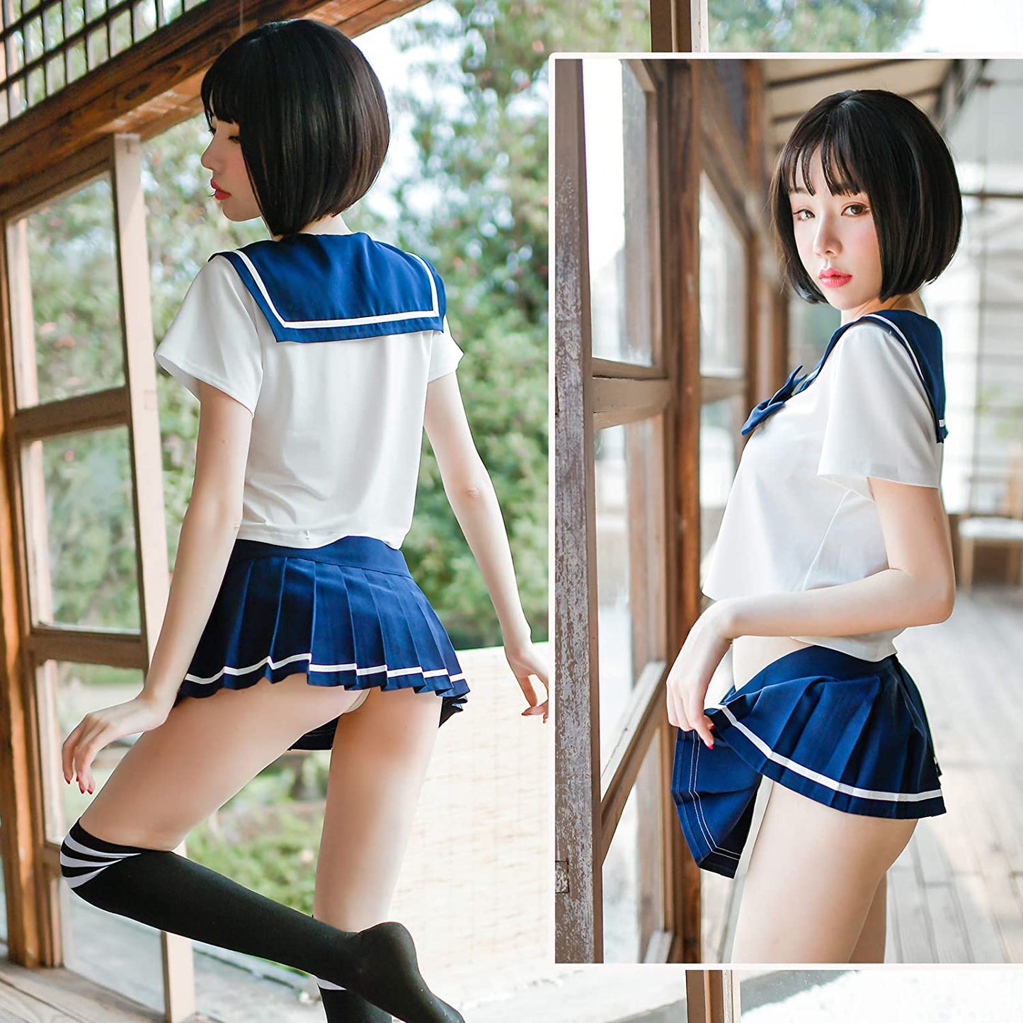 School Girl Outfit Lingerie Sexy Japanese Sailor Anime Cosplay with Pleated Skirt