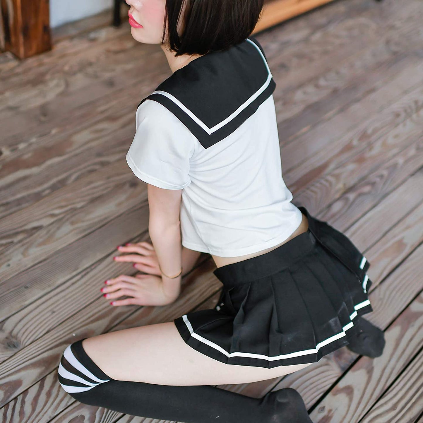 School Girl Outfit Lingerie Sexy Japanese Sailor Anime Cosplay with Pleated Skirt