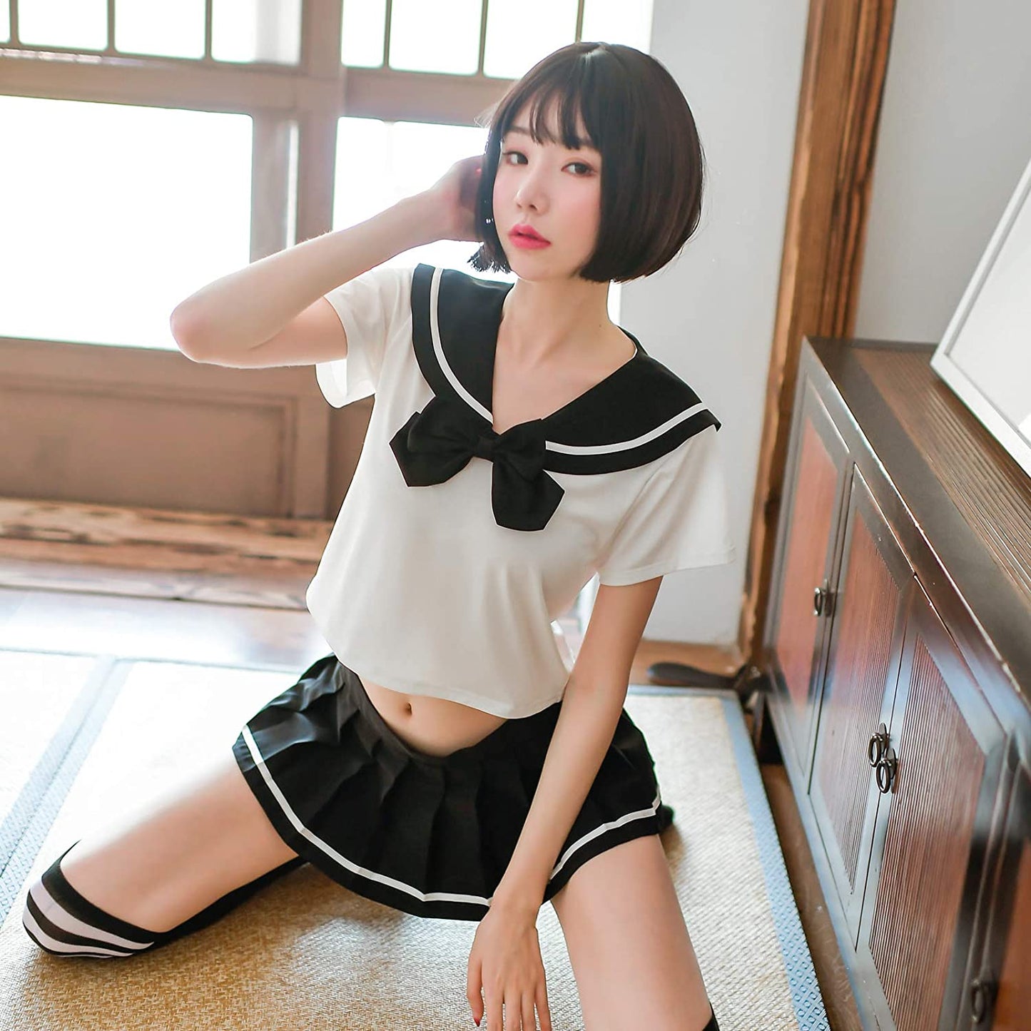 School Girl Outfit Lingerie Sexy Japanese Sailor Anime Cosplay with Pleated Skirt