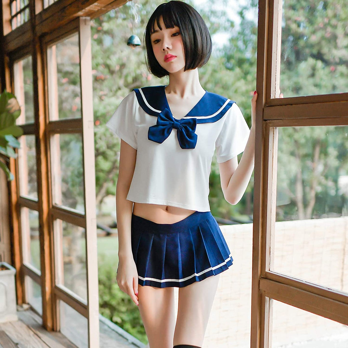 School Girl Outfit Lingerie Sexy Japanese Sailor Anime Cosplay with Pleated Skirt