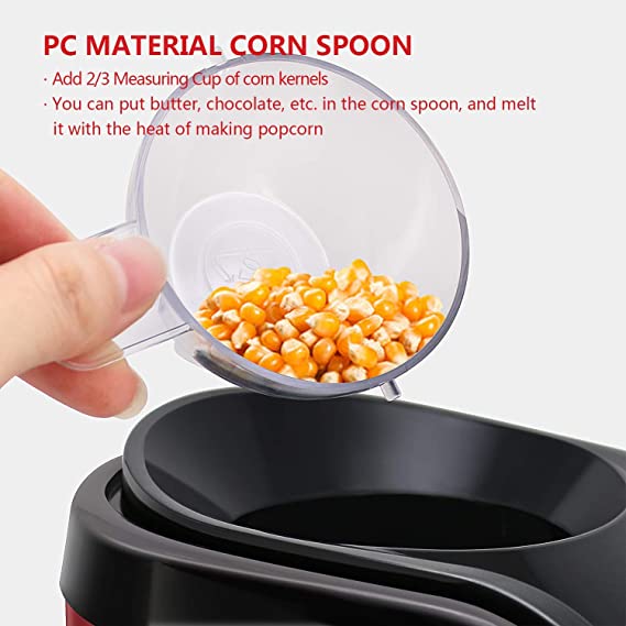 Popcorn Maker Machine Hot Air Popcorn Popper with Measuring Cup & Popcorn Bag, 2 Minutes Fast, No Oil Healthy Snacks for Kids Adults