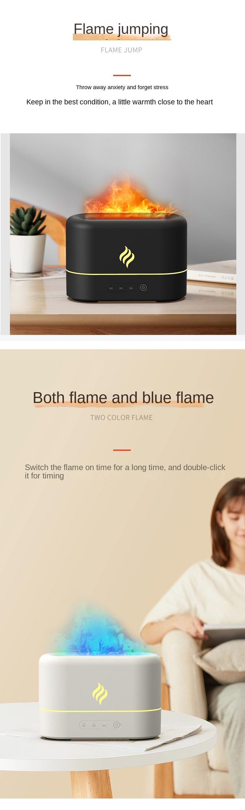 New Simulation Flame Ultrasonic Aroma Diffuser Seven-Color Gradient Creative Household Ultrasonic Aroma Diffuser Flame Humidifier