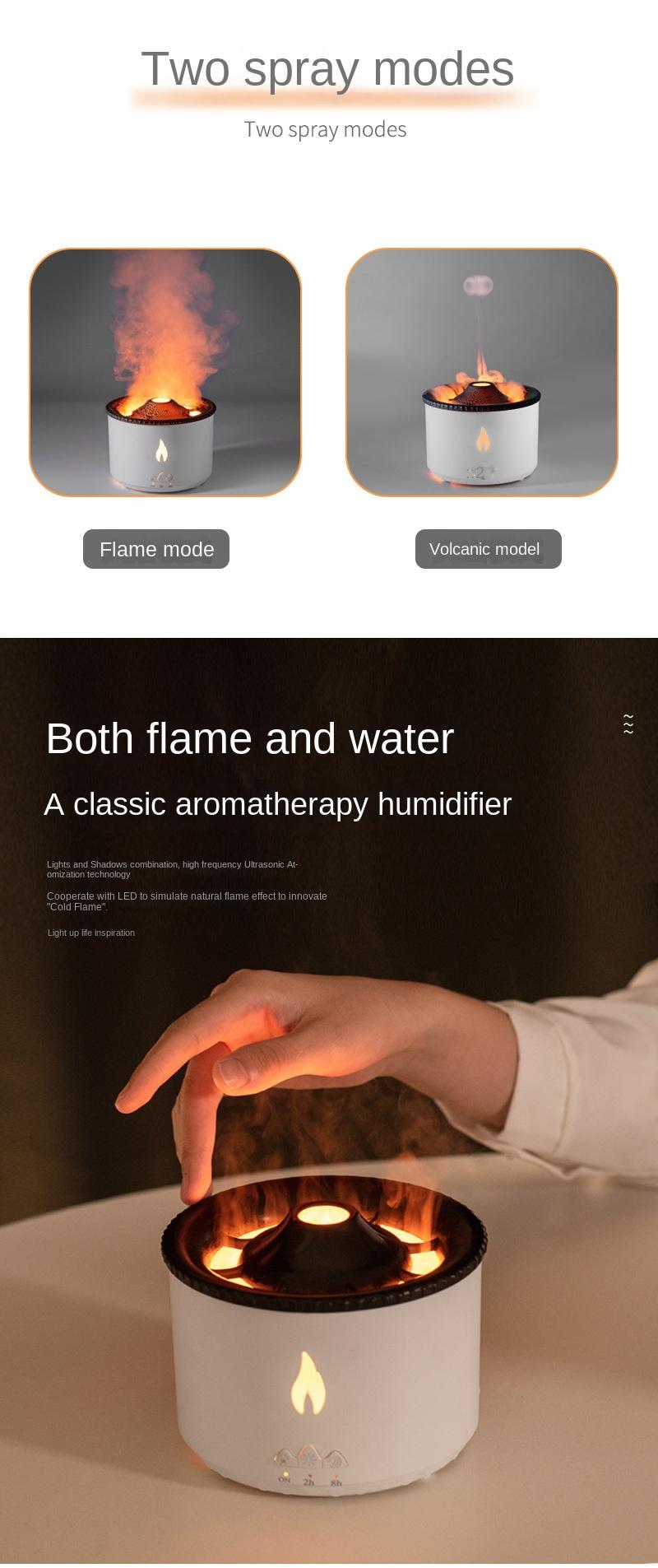 New Flame Aroma Diffuser Creative Volcano Aromatherapy Humidifier Household Mist Essential Oil Automatic Aerosol Dispenser Ultrasonic Aroma Diffuser