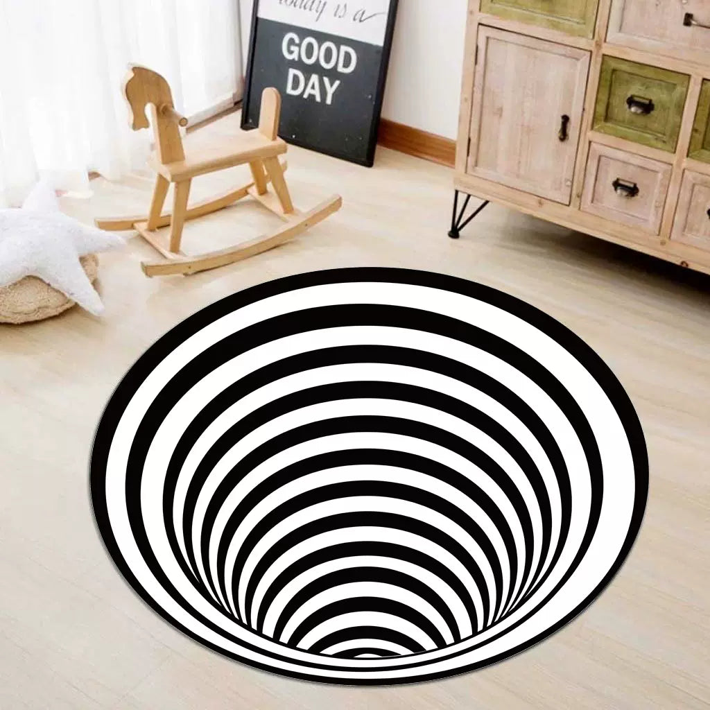 3D Carpet Bottomless Hole Optical Illusion Area Rug, Checkered Vortex Optical Illusions Rug