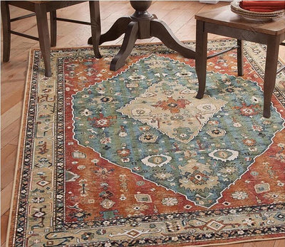 Bohemian Style Vintage Rug - Stain Resistant Rugs for Living Room Bedroom