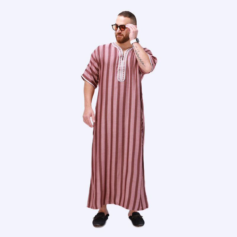 Men Robe Baggy Arab Thobe Clothing Long Gown Casual Shirts Muslim Short Sleeves