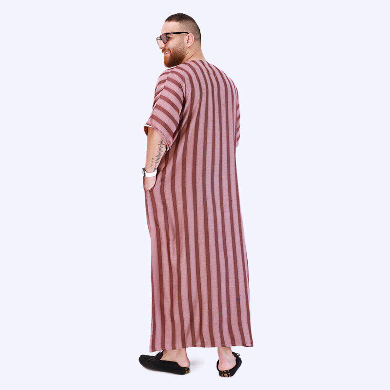 Men Robe Baggy Arab Thobe Clothing Long Gown Casual Shirts Muslim Short Sleeves