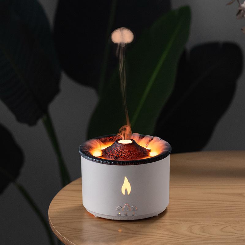 New Flame Aroma Diffuser Creative Volcano Aromatherapy Humidifier Household Mist Essential Oil Automatic Aerosol Dispenser Ultrasonic Aroma Diffuser