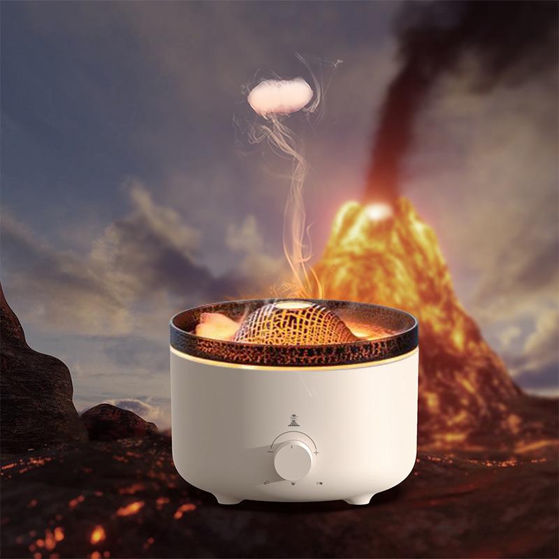 New Flame Aroma Diffuser Creative Volcano Aromatherapy Humidifier Household Mist Essential Oil Automatic Aerosol Dispenser Ultrasonic Aroma Diffuser